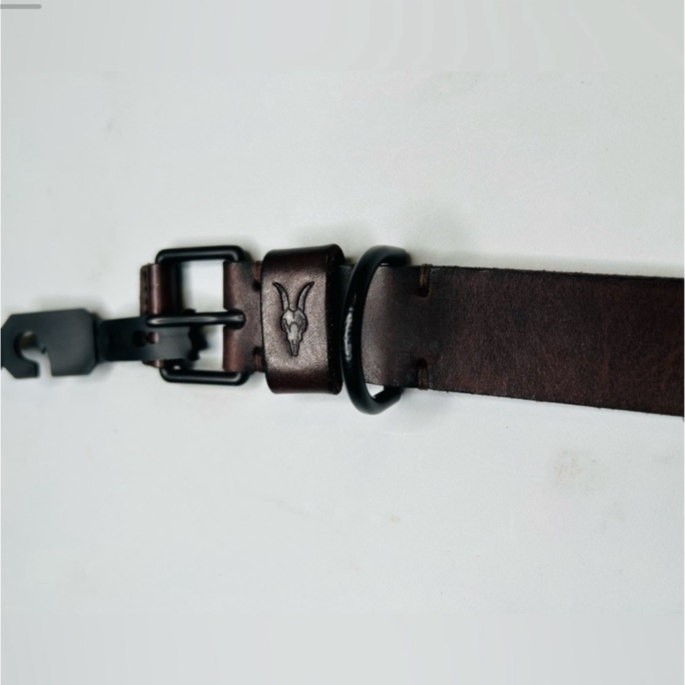 All Saints Flat Strap Stitched Edge Brown Leather Belt Size 34